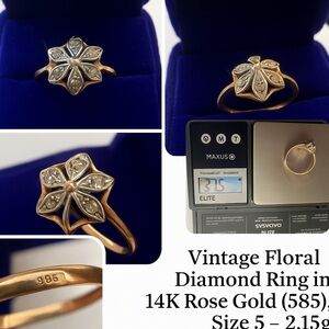 Vintage Floral Diamond Ring in 14K Rose Gold (585), Size 5 – 2.15g